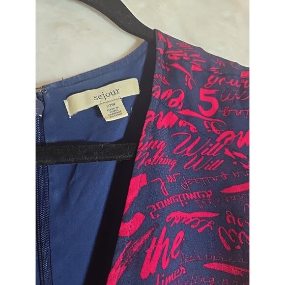 Sejour A-line Shirt Dress Plus 22W Blue Neon Pink Graffiti Office Casual Pockets - Picture 3 of 6